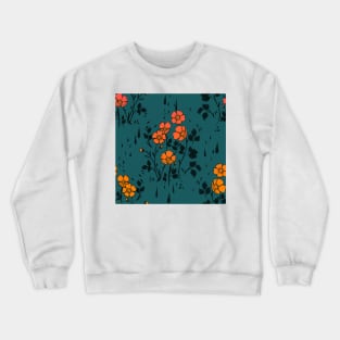 Orange and Blue Floral Pattern Crewneck Sweatshirt